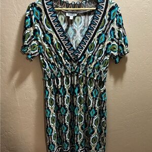 Old Navy Green and Black Sheath Dress V-Neck Flutter Sleeve